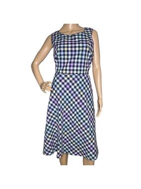 Talbots NWT Sleeveless Plaid Fit-and-Flare Dress in Blue & Purple